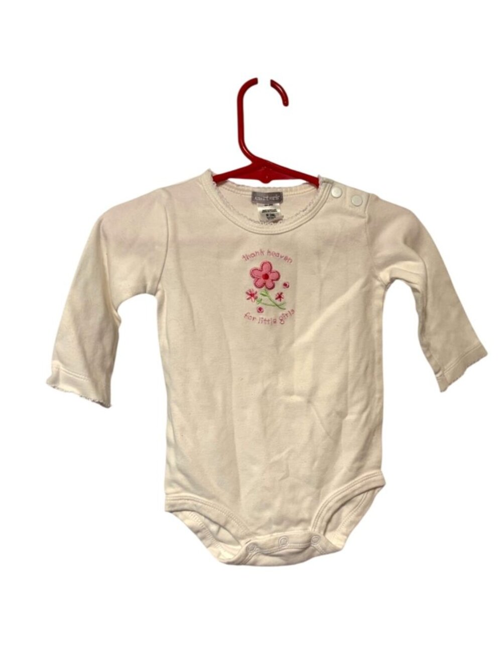 Carters Girls Infant Baby Size 6 months Long Sleeve White bodysuit thank heaven